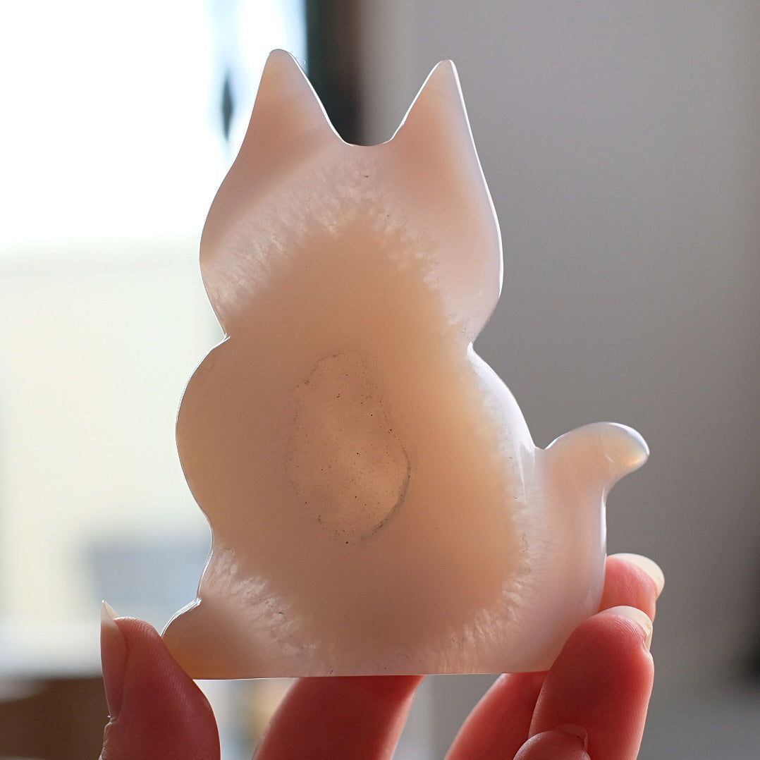 Agate Cat Carving | Druzy Agate Crystal Cat Carving