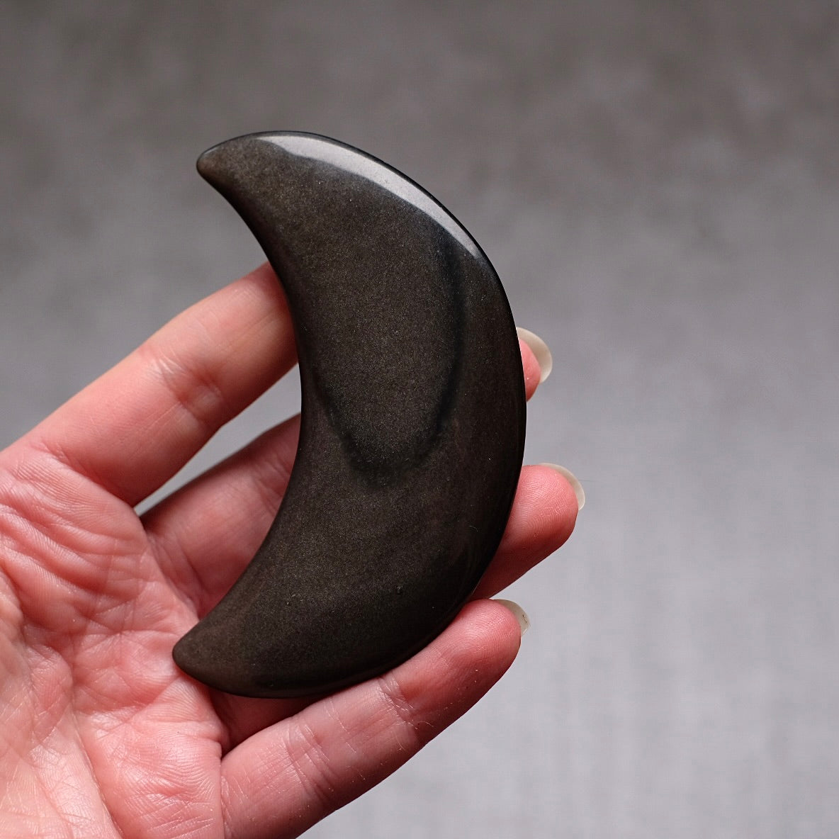 Silver Sheen Obsidian Moon | Obsidian Carved Crystal Moon