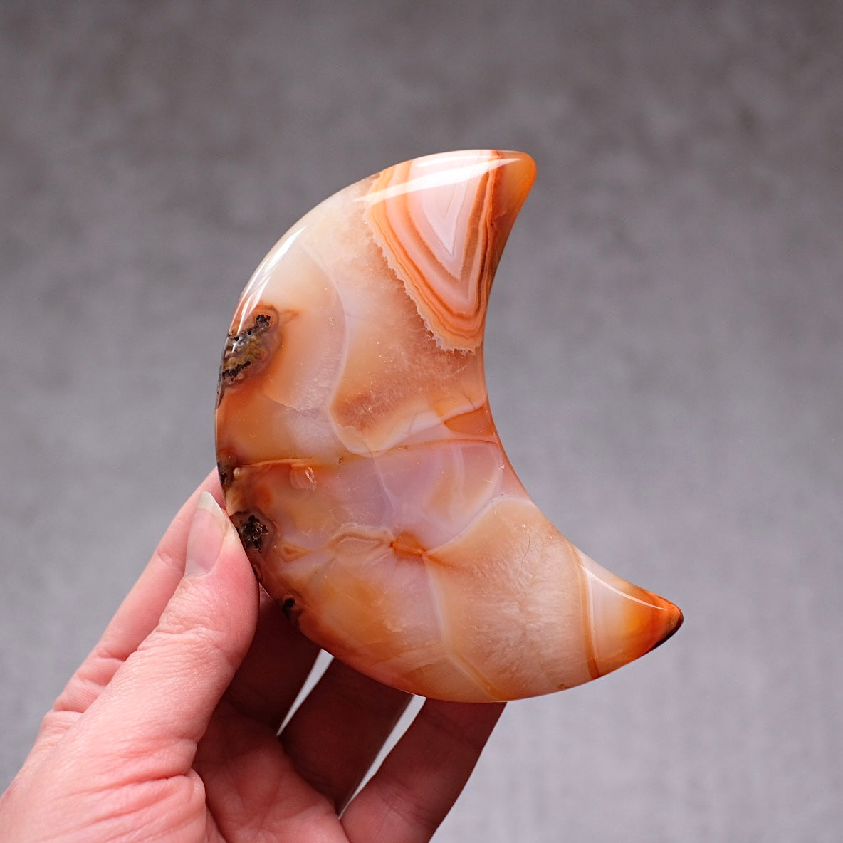 Carnelian Moon & Stand | Carved Crystal Moon Display Set