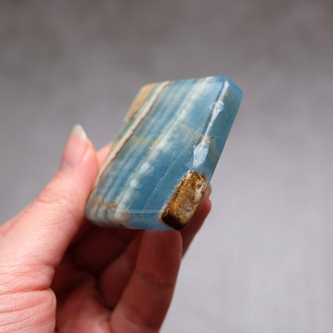 Lemurian Aquatine Calcite Slab | Polished Blue Onyx Slice