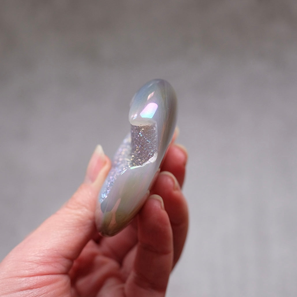 Aura Agate Druzy Moon | Carved Agate Geode Moon