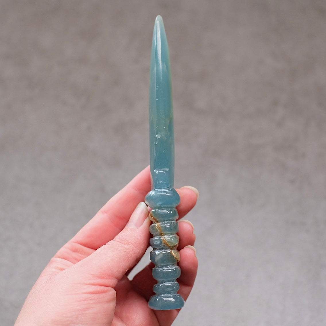 Lemurian Aquatine Calcite Athame | Blue Onyx Crystal Dagger | Witches Knife