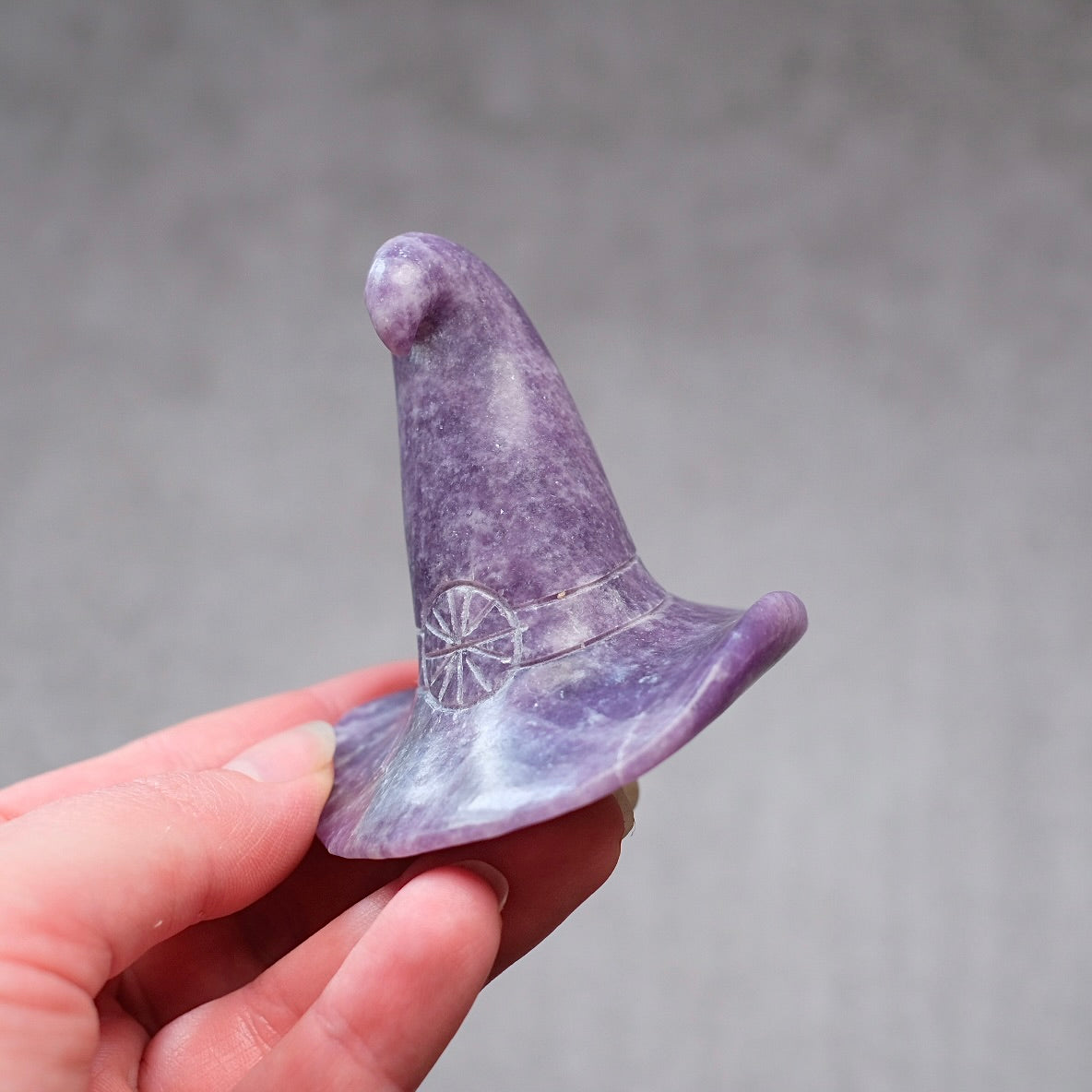Lepidolite Witch Hat Crystal Carving | Halloween Crystal