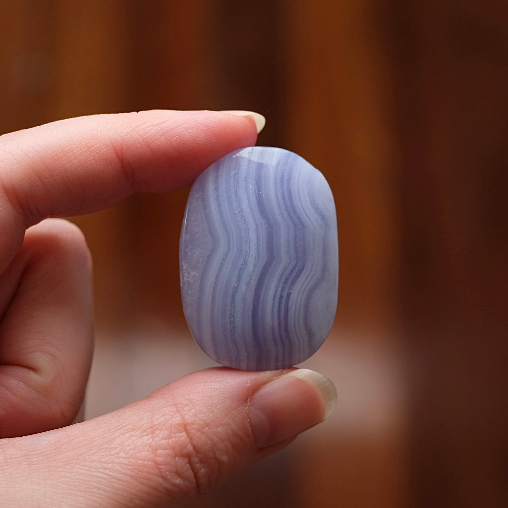 Blue Lace Agate Pocket Stone | Blue Lace Crystal Palm