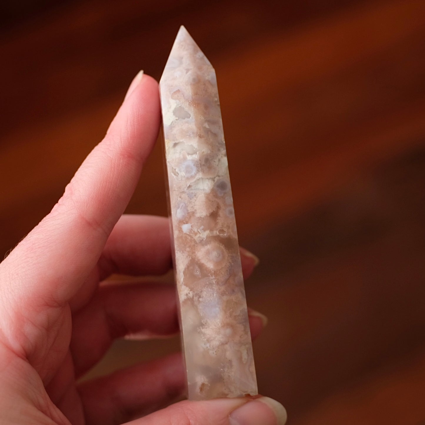 Pink Flower Agate Point | Cherry Blossom Agate Crystal Tower