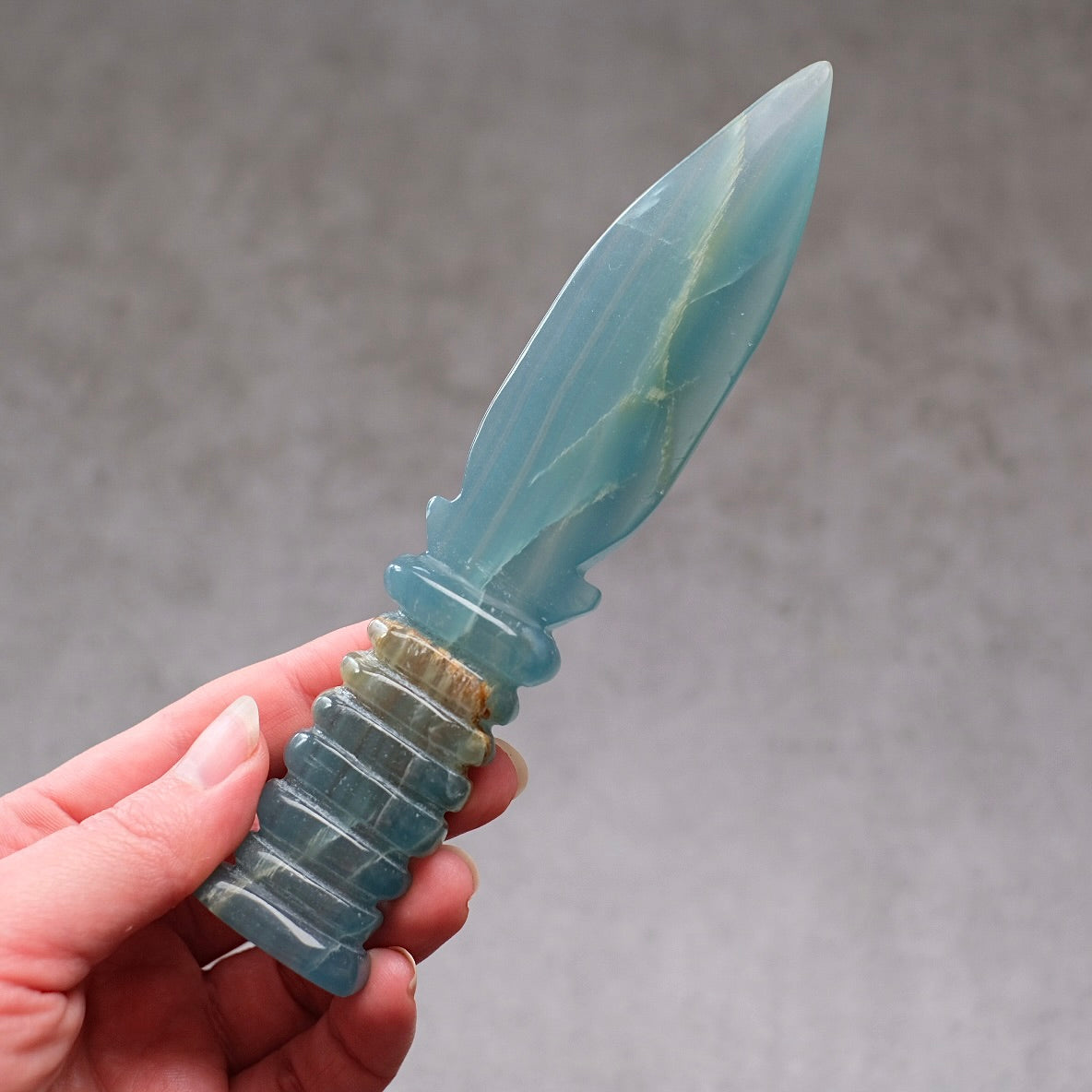 Lemurian Aquatine Calcite Athame | Blue Onyx Crystal Dagger | Witches Knife