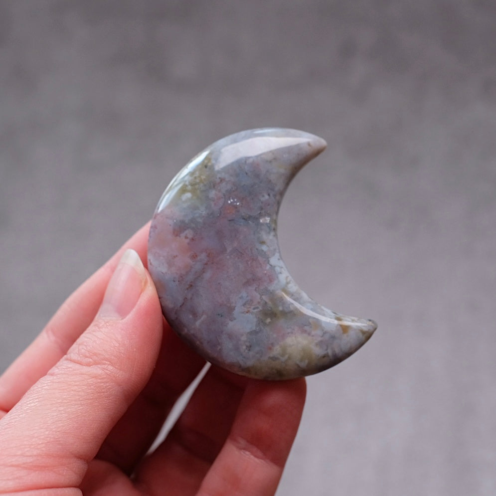 Purple Moss Agate Moon | Moss Agate Carved Crystal Moon