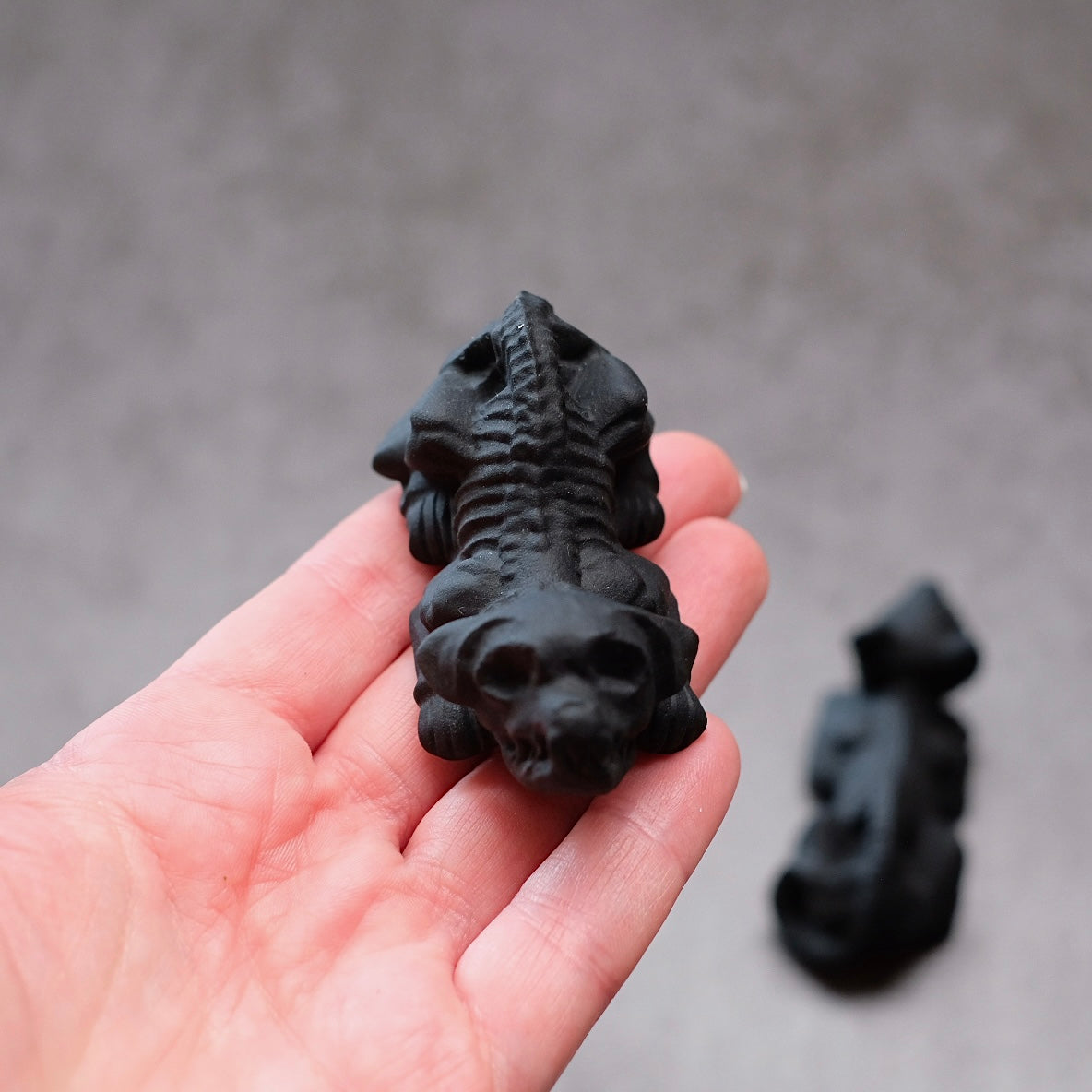 Obsidian Dog & Cat Skeleton Carvings | Cute Halloween Crystal