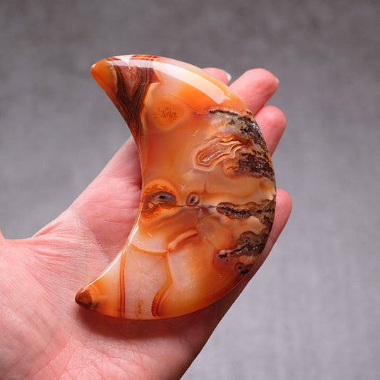 Carnelian Moon & Stand | Carved Crystal Moon Display Set