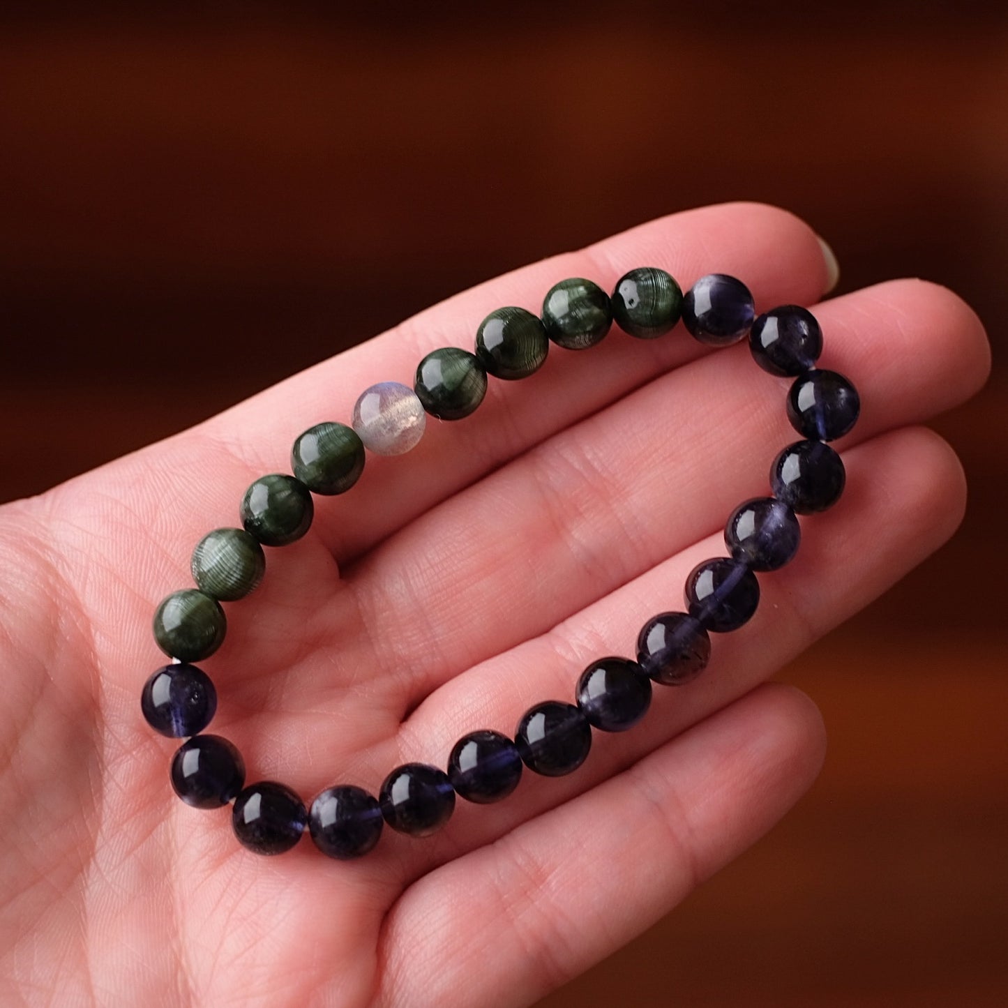 Gem Iolite & Seraphinite Crystal Bracelet | OOAK Crystal Bracelet