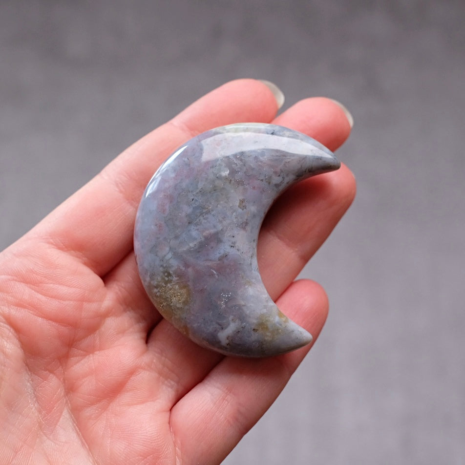 Purple Moss Agate Moon | Moss Agate Carved Crystal Moon
