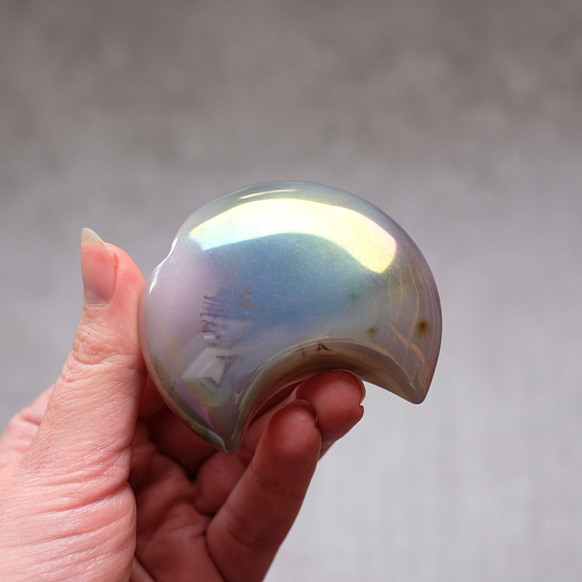 Aura Agate Druzy Moon | Carved Agate Geode Moon