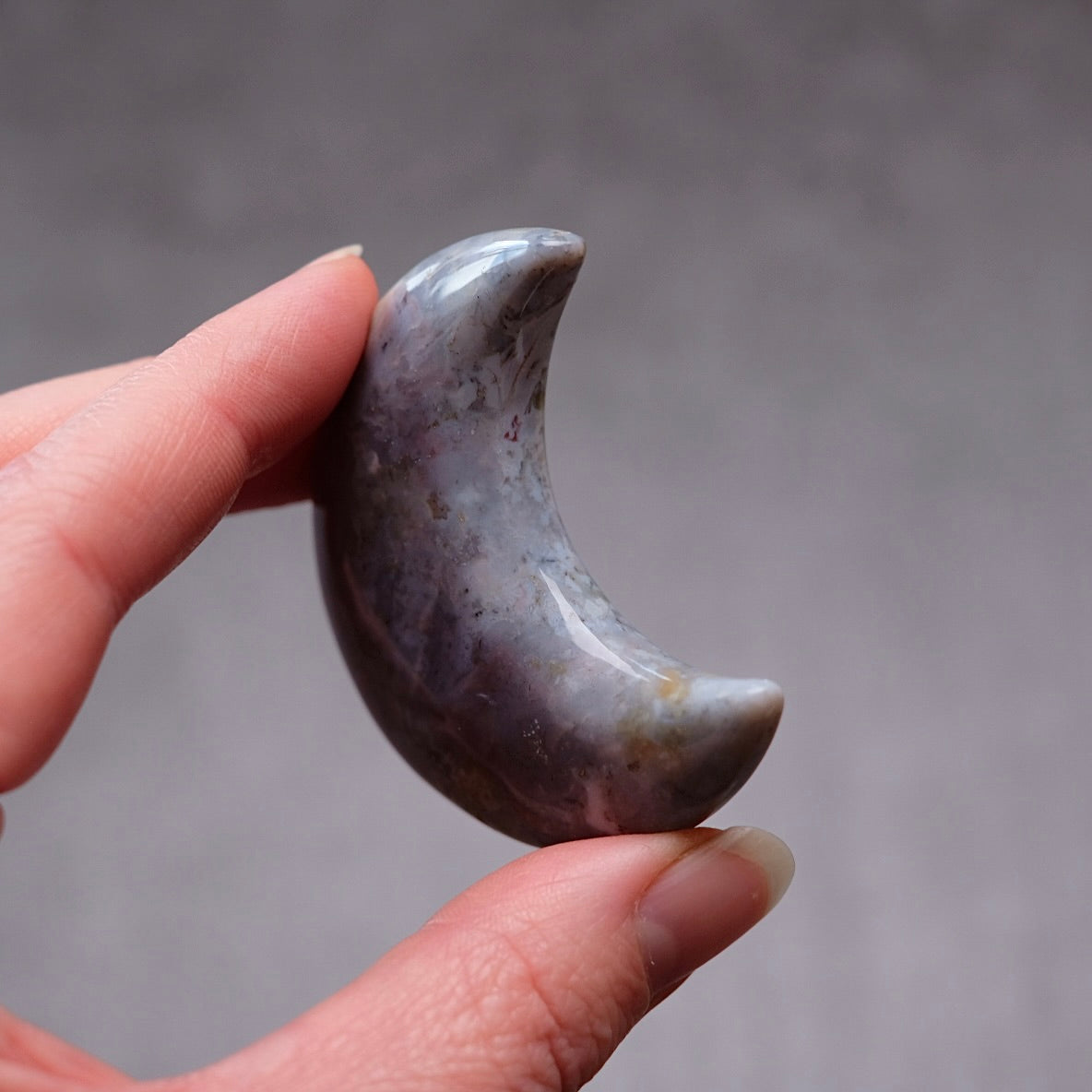 Purple Moss Agate Moon | Moss Agate Carved Crystal Moon