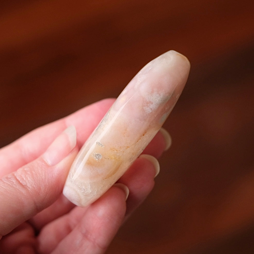 Pink Flower Agate + Quartz Palm | Crystal Palm Stone