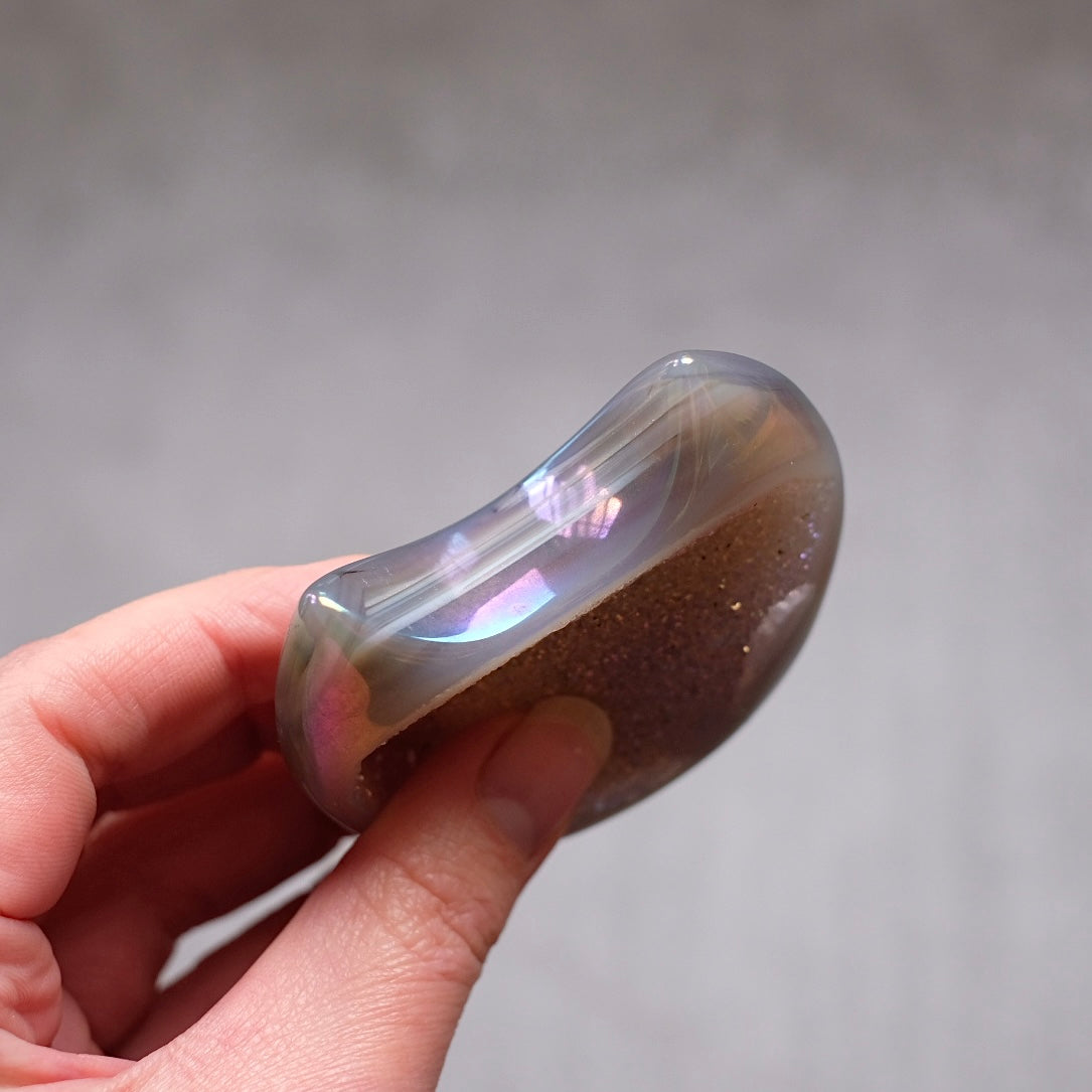 Aura Agate Druzy Moon | Carved Agate Geode Moon