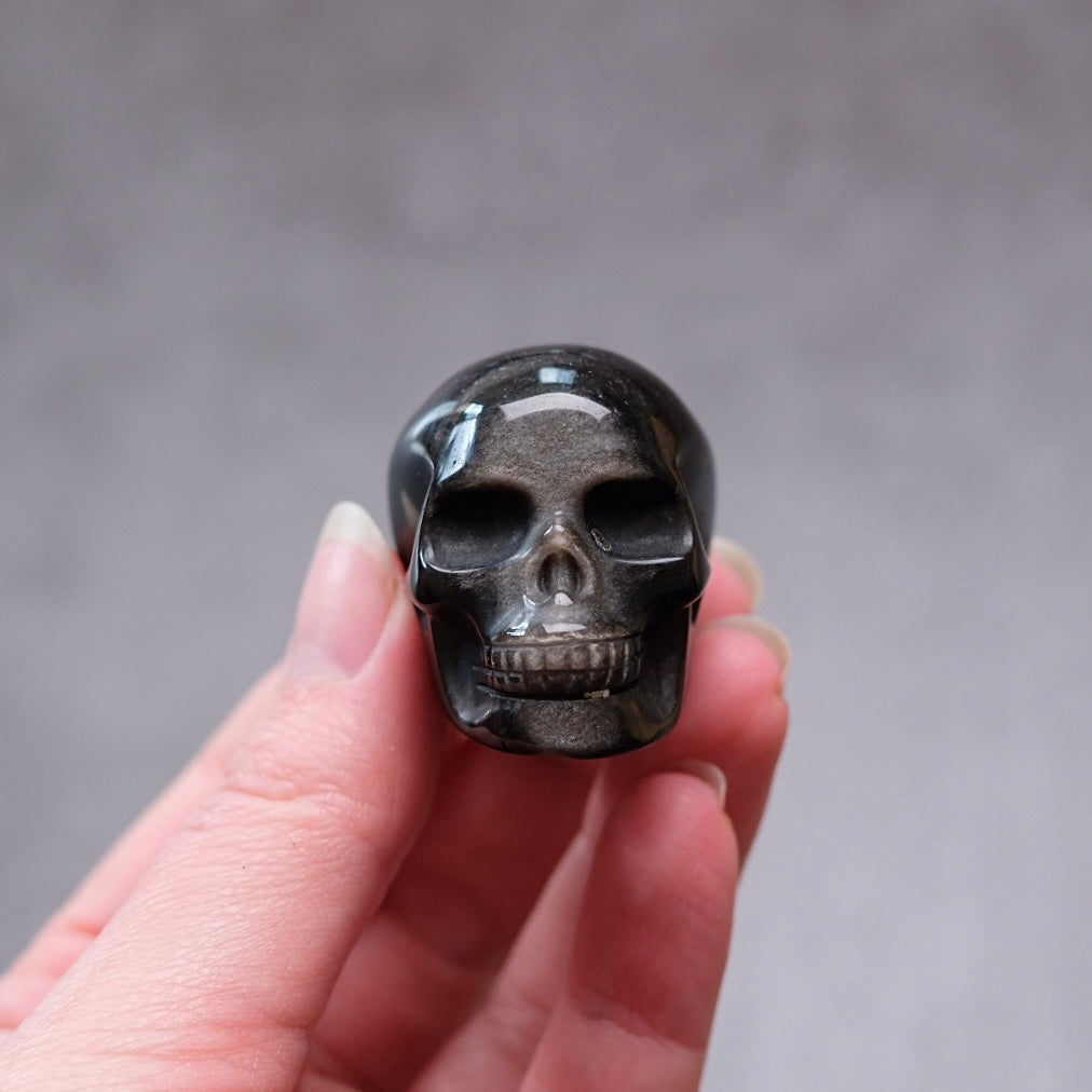 Silver Sheen Obsidian Crystal Skull | Obsidian Skull Carving
