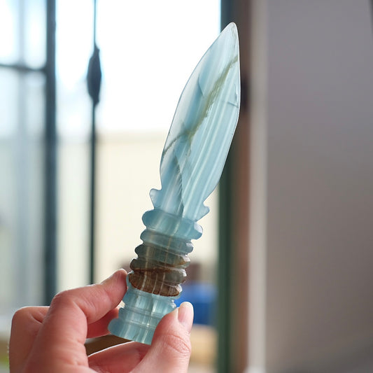 Lemurian Aquatine Calcite Athame | Blue Onyx Crystal Dagger | Witches Knife