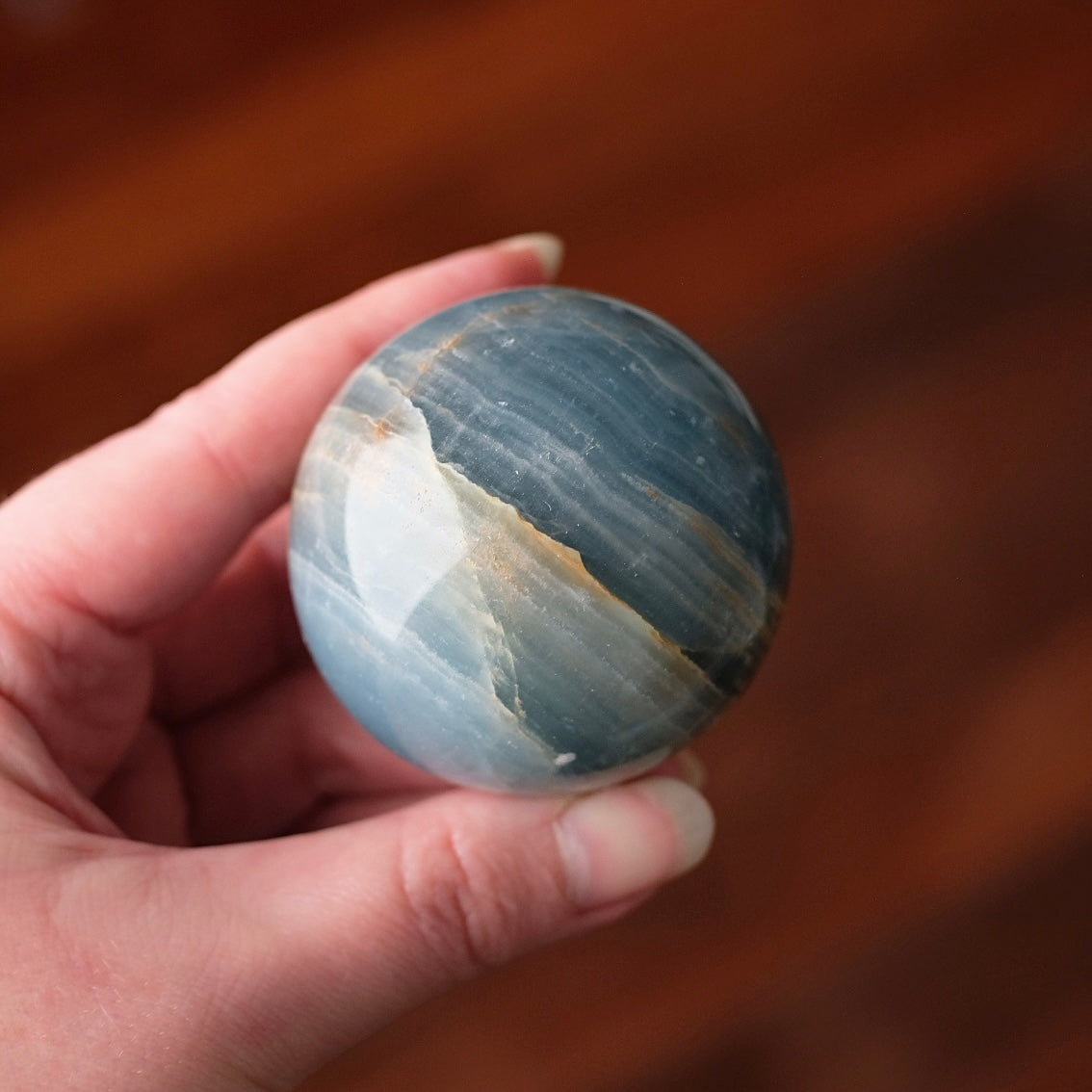 Lemurian Aquatine Calcite Sphere | Blue Onyx Crystal Sphere