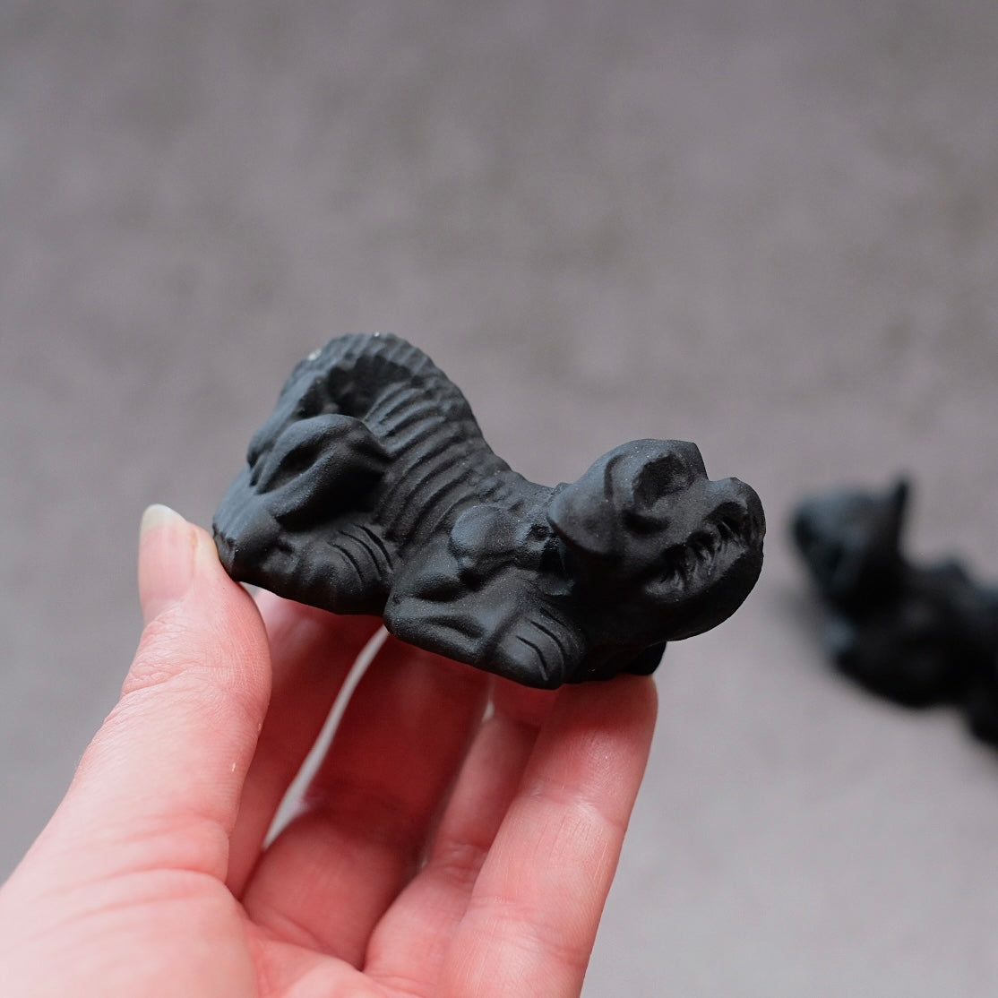Obsidian Dog & Cat Skeleton Carvings | Cute Halloween Crystal