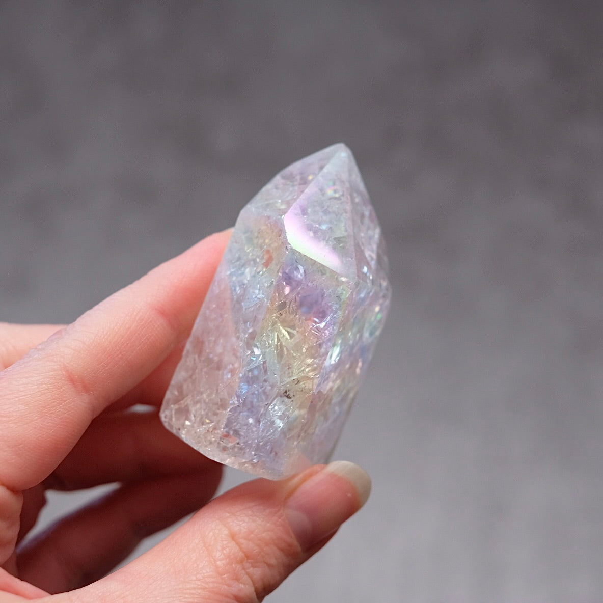 Aura Fire & Ice Quartz Point | Crackle Quartz Crystal Point