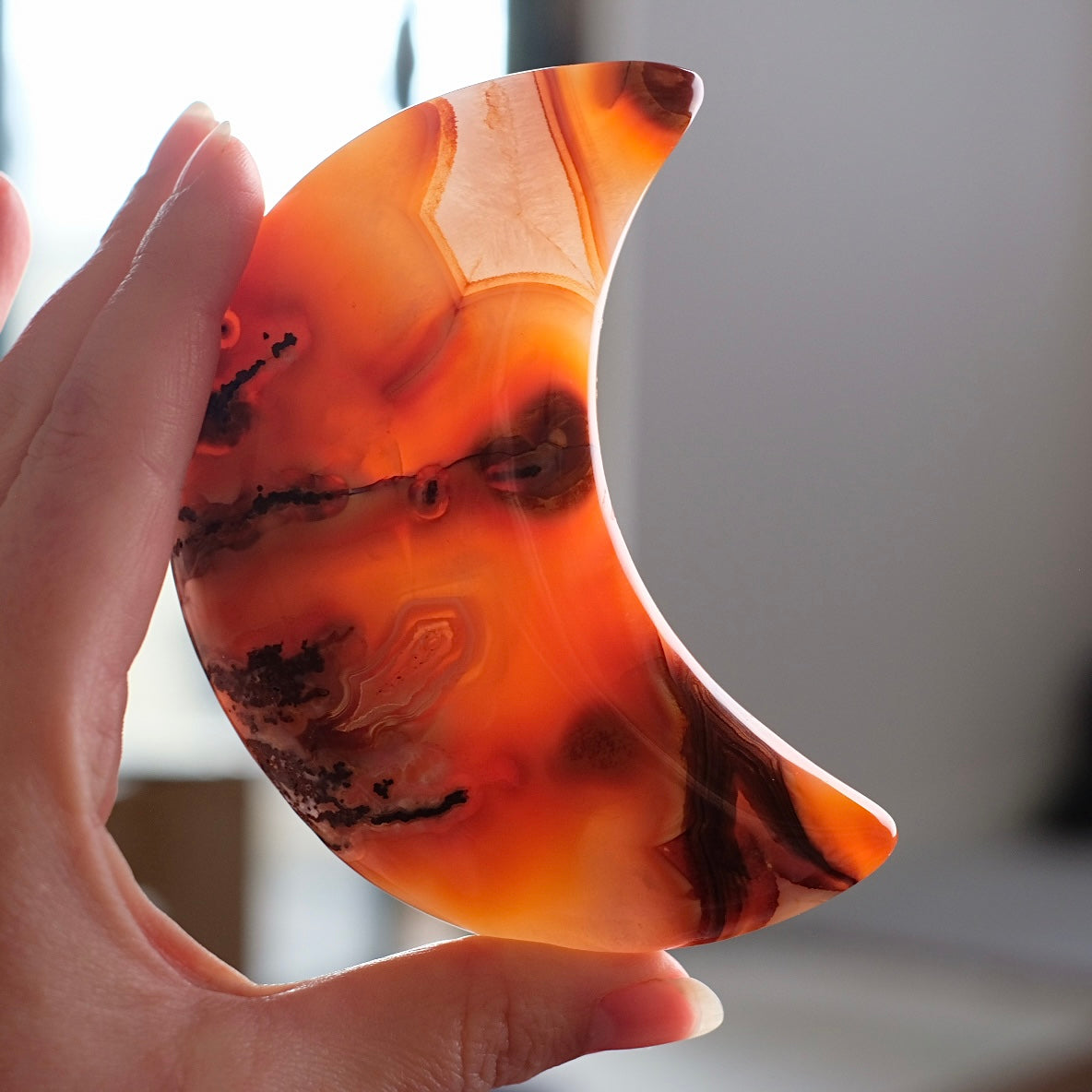 Carnelian Moon & Stand | Carved Crystal Moon Display Set