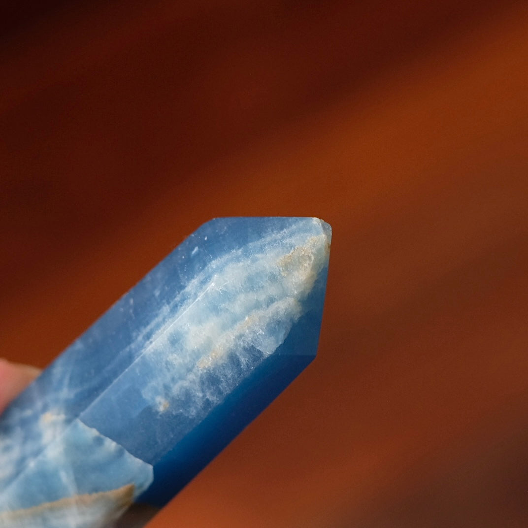 Lemurian Aquatine Calcite Point | Blue Onyx Crystal Tower