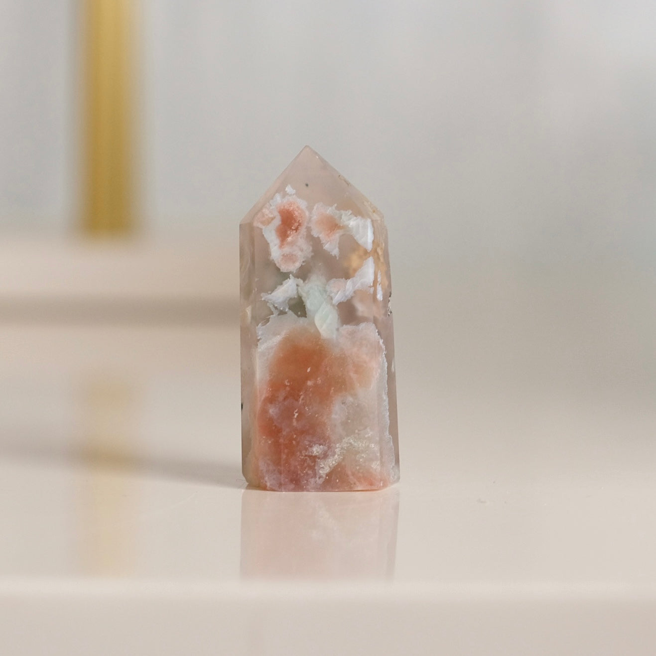 Green Flower Agate Point | Flower Agate Crystal Tower
