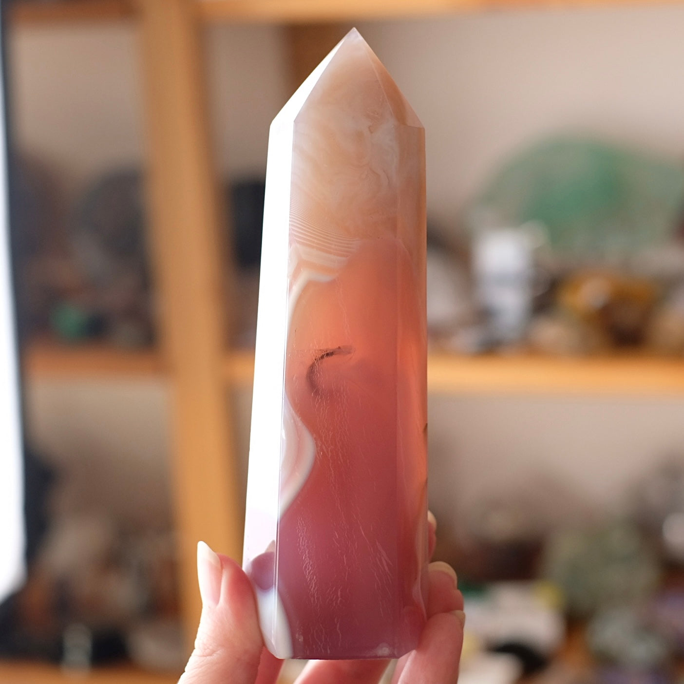 Pink Jelly Agate Point | Pink Agate Crystal Tower
