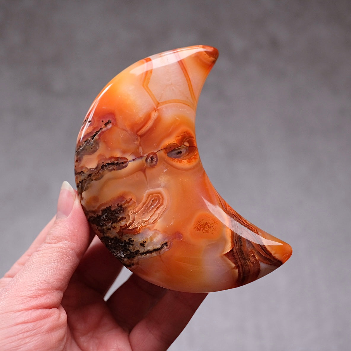 Carnelian Moon & Stand | Carved Crystal Moon Display Set