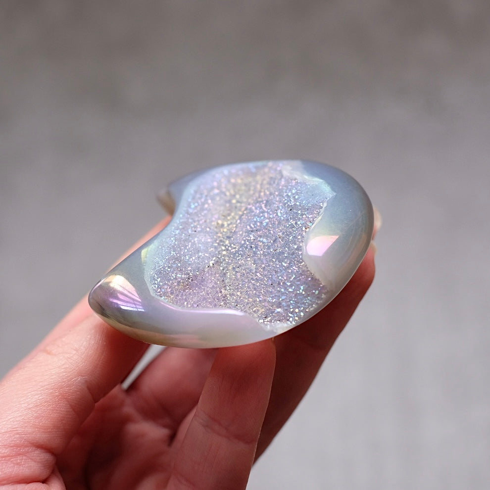 Aura Agate Druzy Moon | Carved Agate Geode Moon