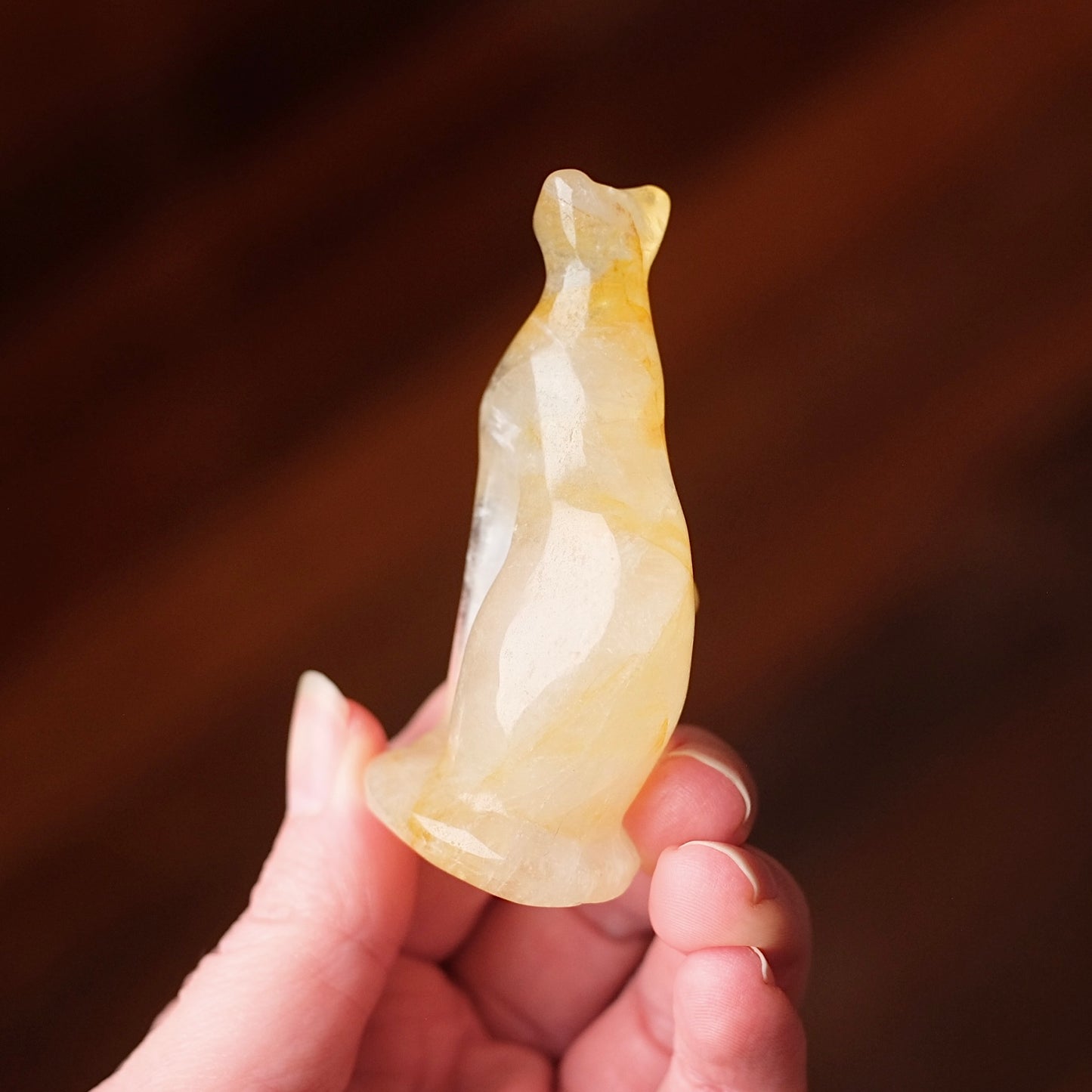 Golden Healer Quartz Cat Carving | Egyptian Crystal Cat Figure