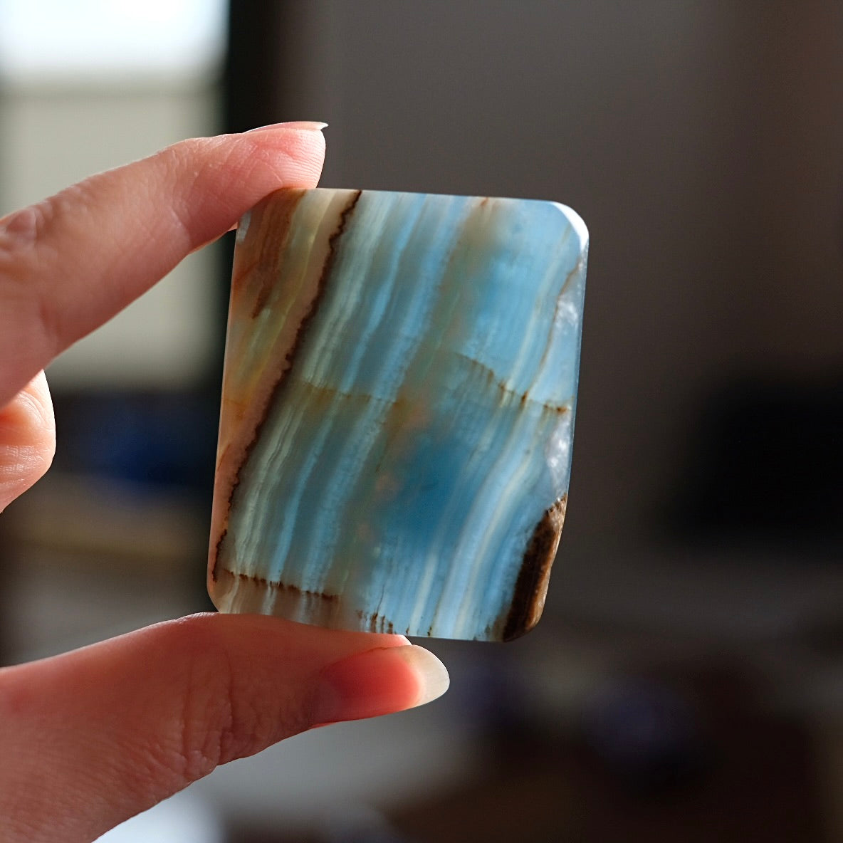 Lemurian Aquatine Calcite Slab | Polished Blue Onyx Slice