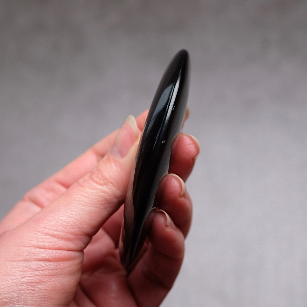 Silver Sheen Obsidian Moon | Obsidian Carved Crystal Moon