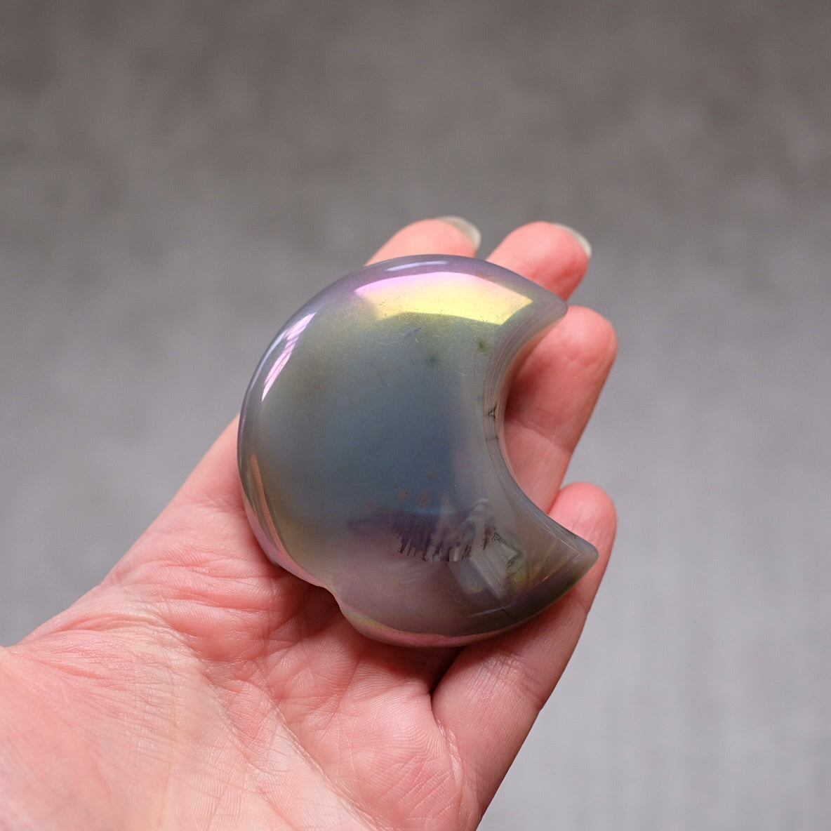 Aura Agate Druzy Moon | Carved Agate Geode Moon