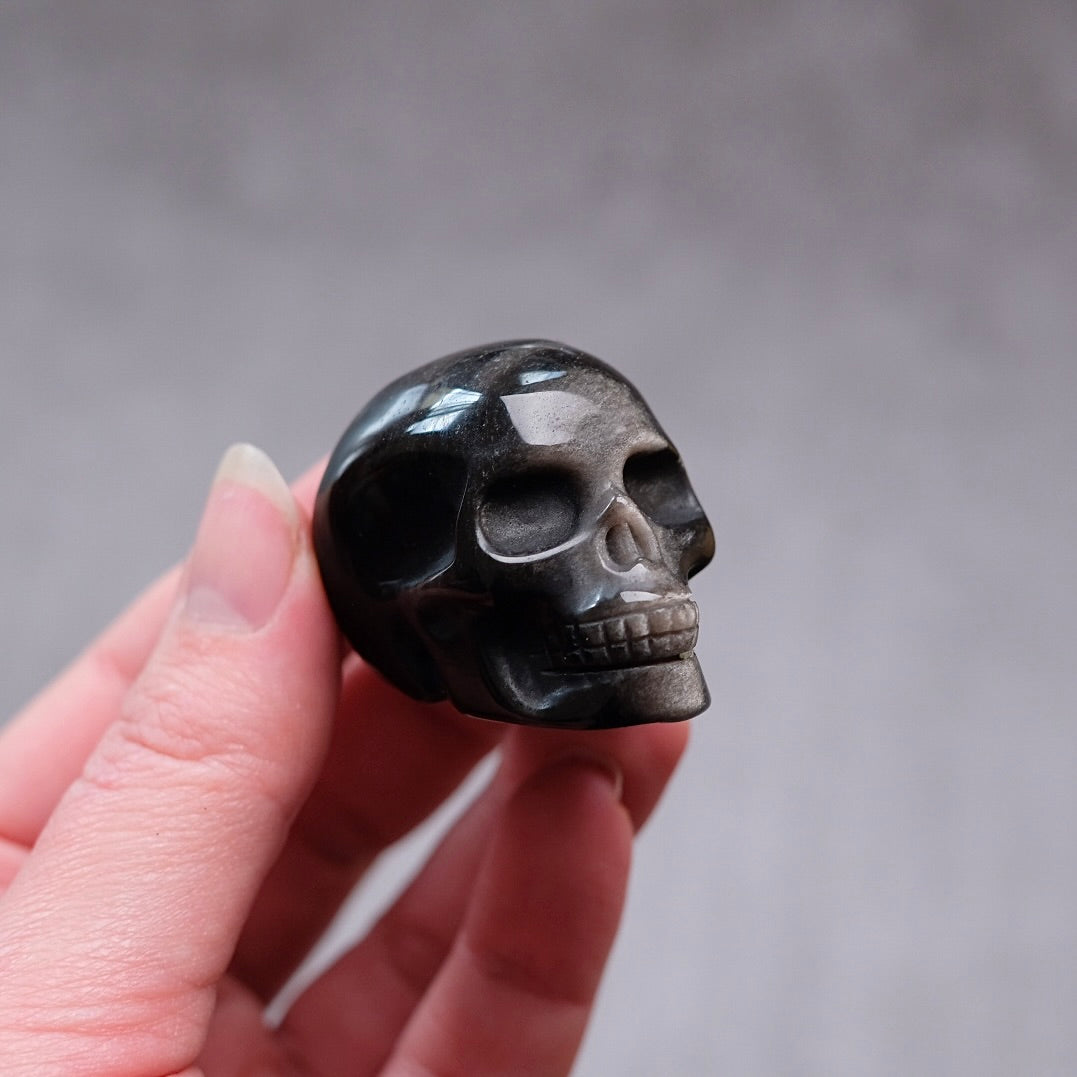Silver Sheen Obsidian Crystal Skull | Obsidian Skull Carving