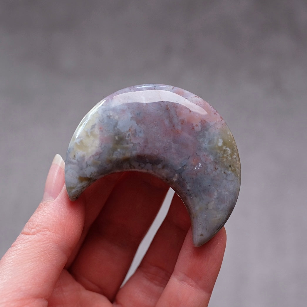 Purple Moss Agate Moon | Moss Agate Carved Crystal Moon
