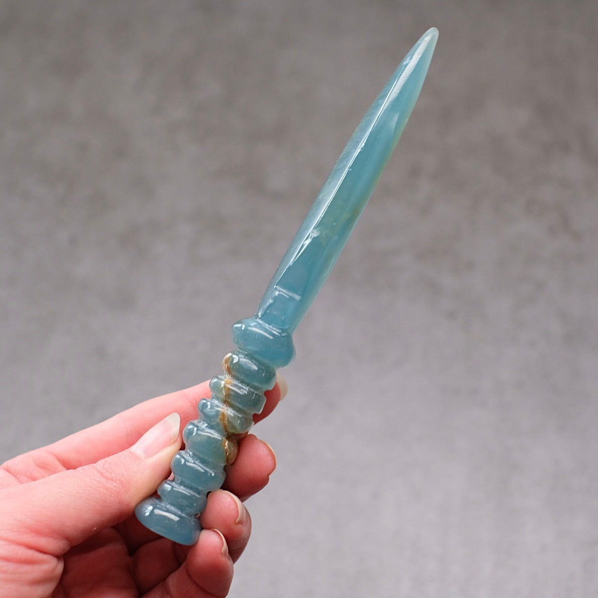 Lemurian Aquatine Calcite Athame | Blue Onyx Crystal Dagger | Witches Knife