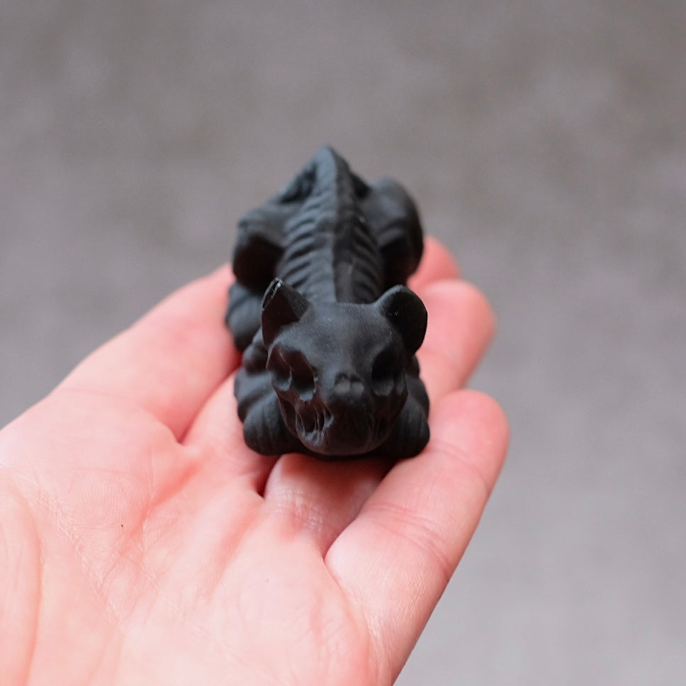 Obsidian Dog & Cat Skeleton Carvings | Cute Halloween Crystal