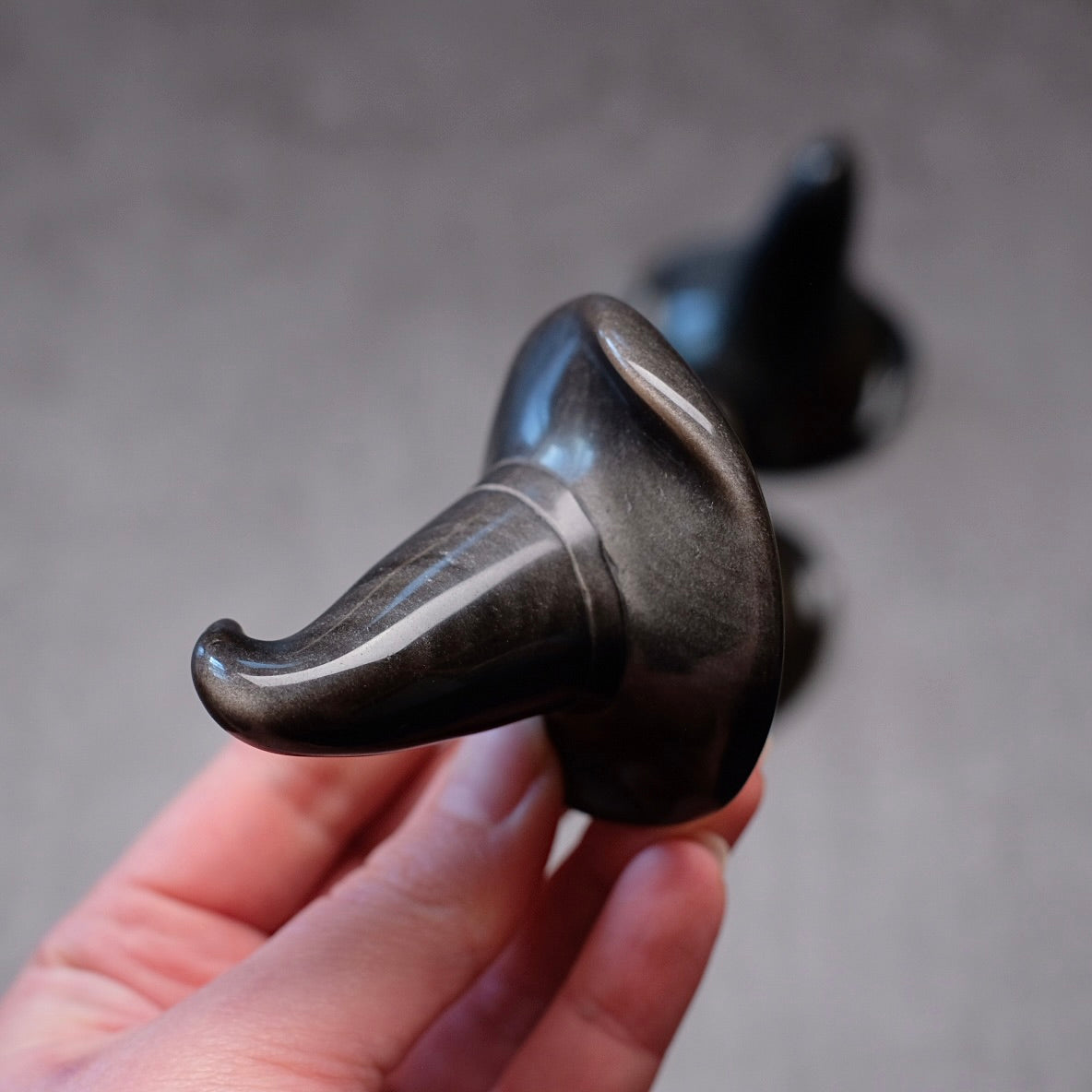 Silver Sheen Obsidian Witch Hat Crystal Carving | Halloween Crystal