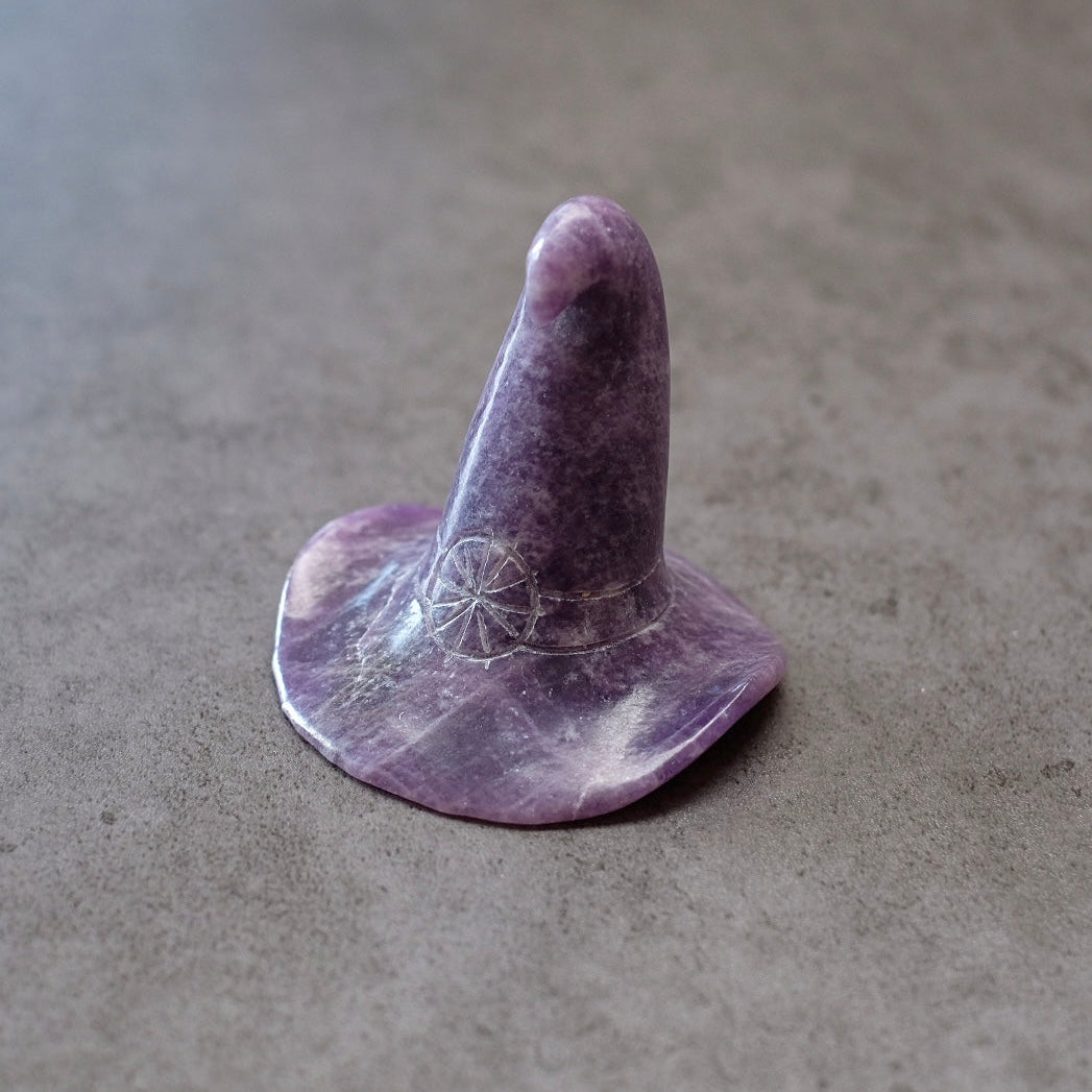 Lepidolite Witch Hat Crystal Carving | Halloween Crystal