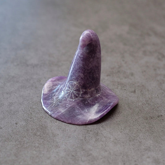 Lepidolite Witch Hat Crystal Carving | Halloween Crystal