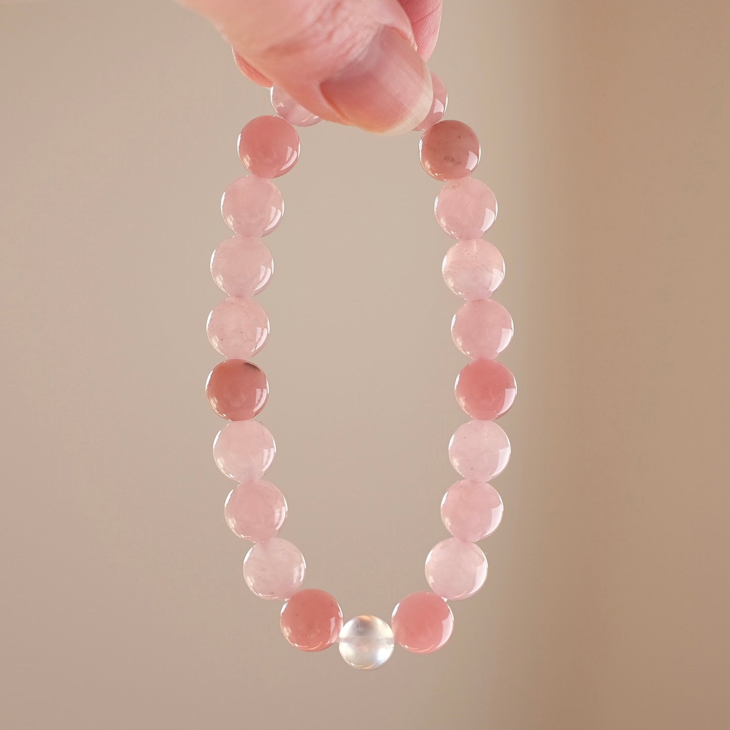Guava Quartz Crystal Bracelet | Rose Quartz + Moonstone OOAK Crystal Bracelet