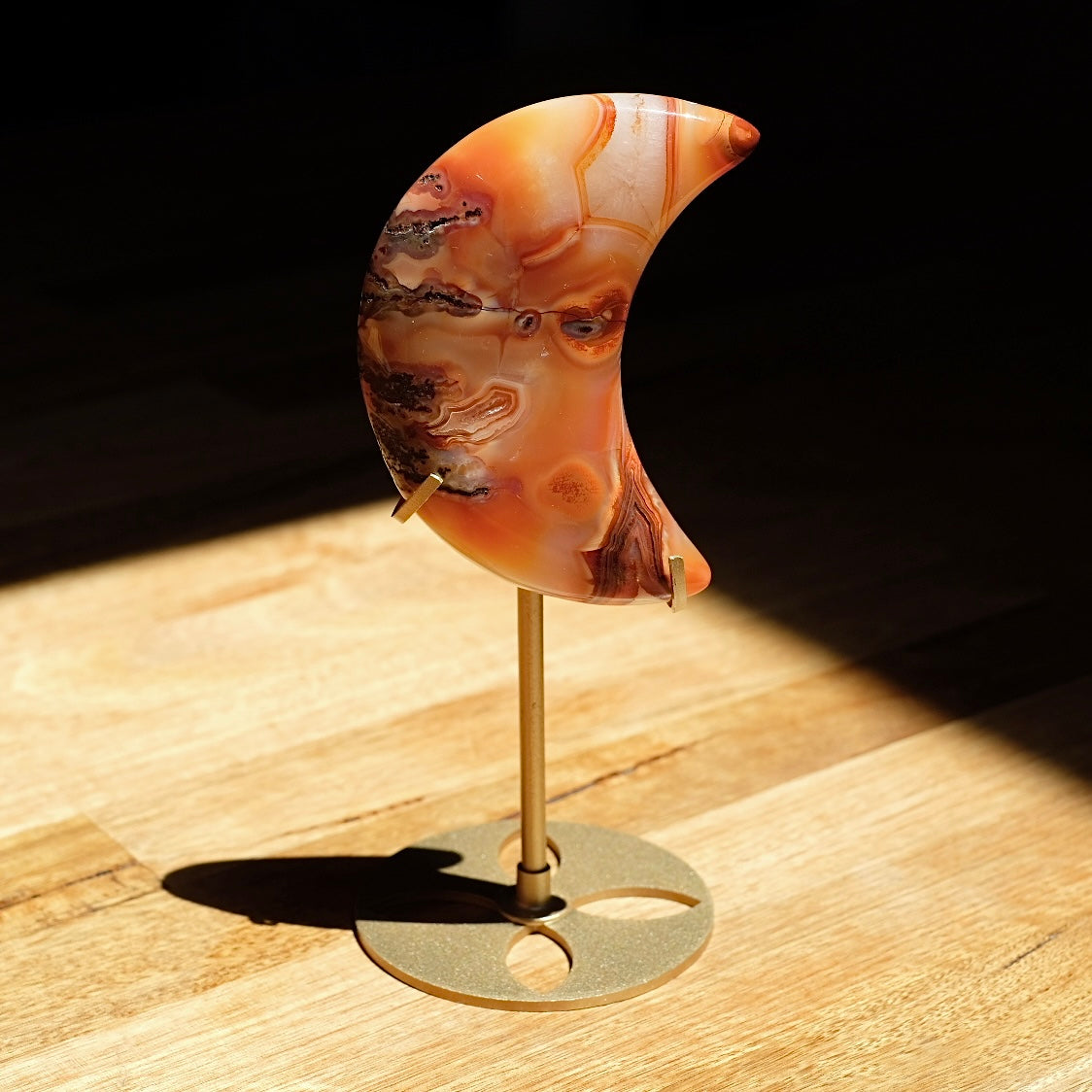 Carnelian Moon & Stand | Carved Crystal Moon Display Set