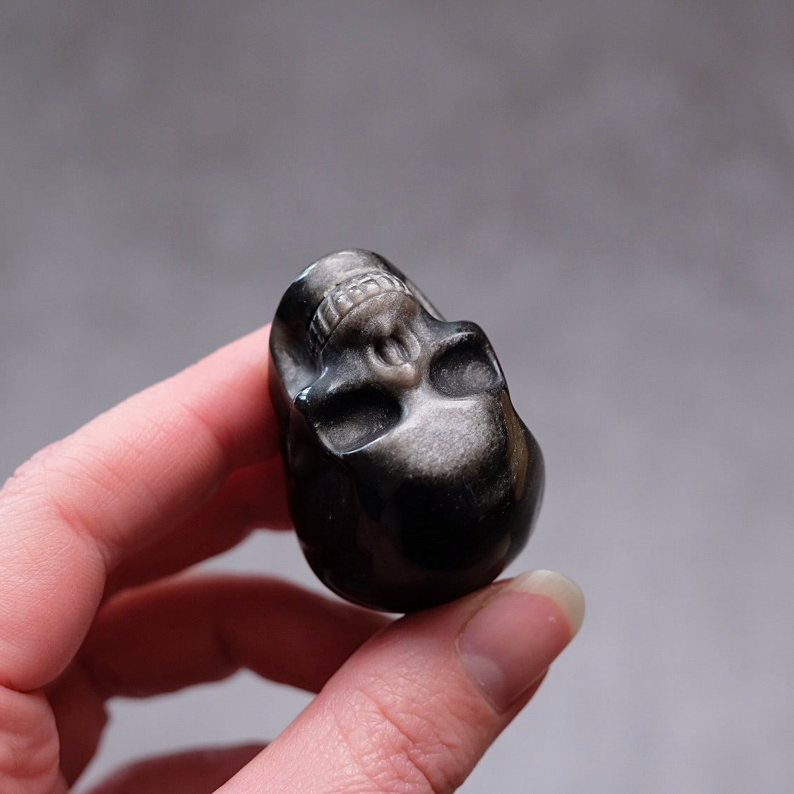 Silver Sheen Obsidian Crystal Skull | Obsidian Skull Carving
