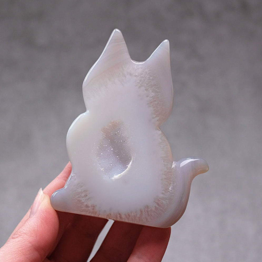Agate Cat Carving | Druzy Agate Crystal Cat Carving