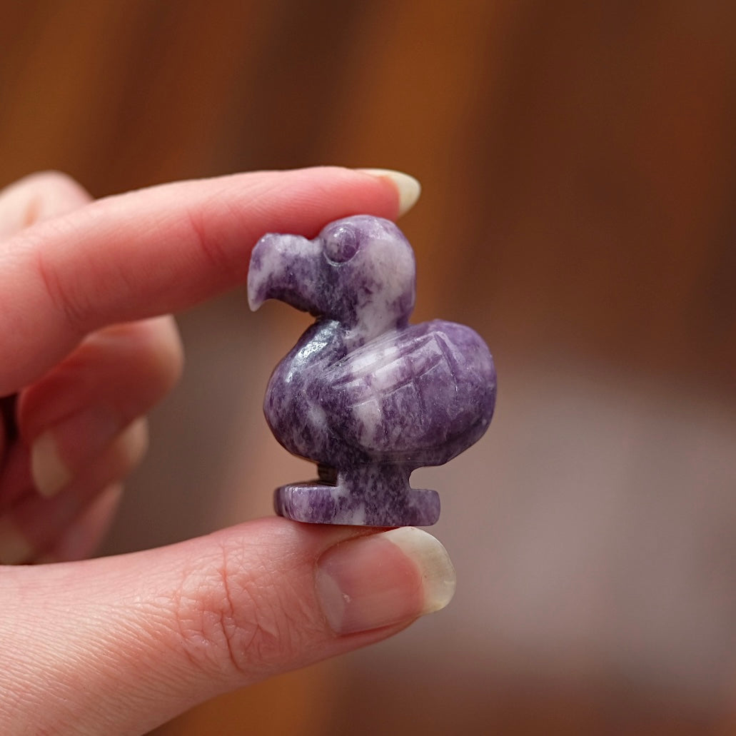 Lepidolite Dodo Carving | Cute Crystal Bird Carving