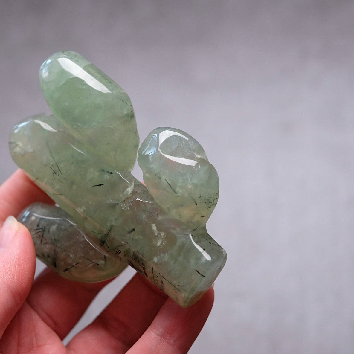 Prehnite Cactus Carving | Epidote in Prehnite Crystal Plant