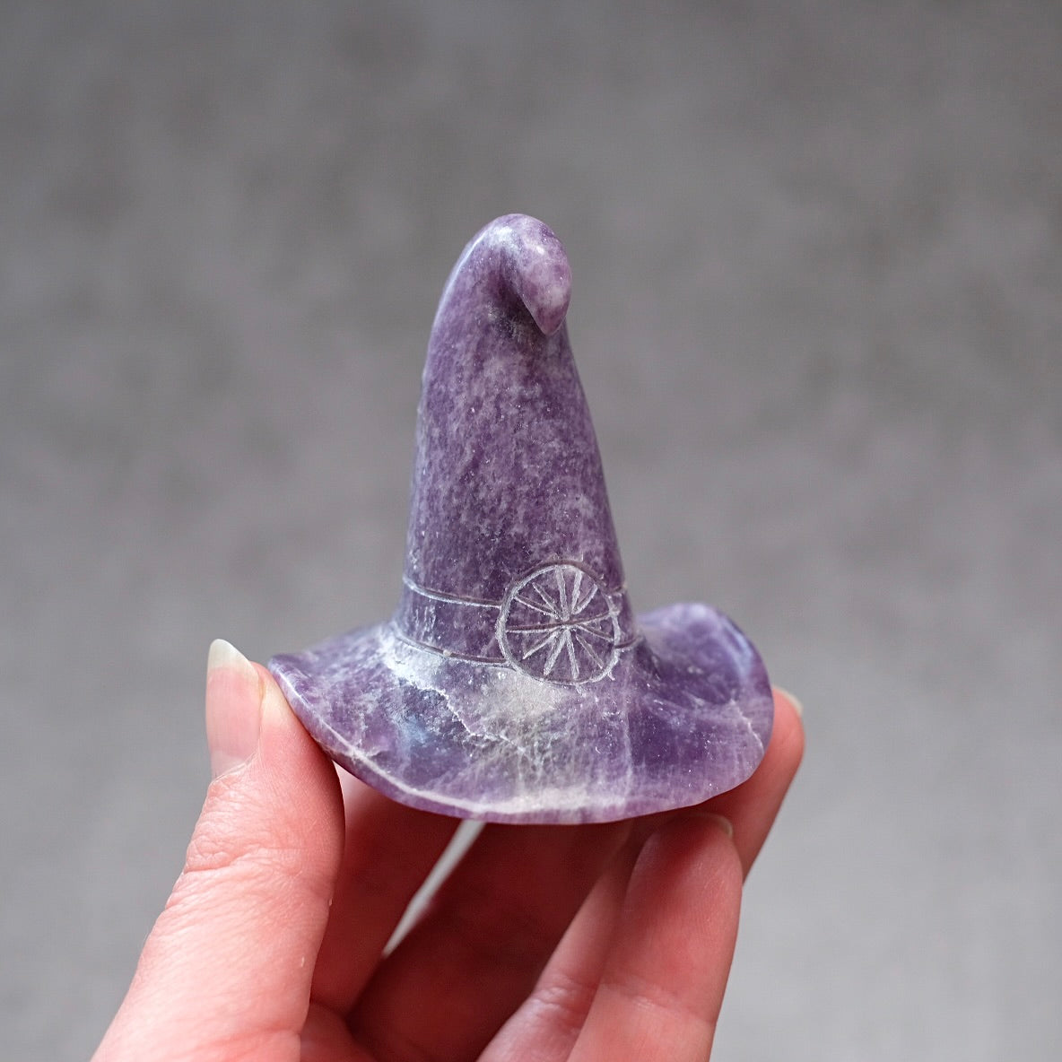 Lepidolite Witch Hat Crystal Carving | Halloween Crystal