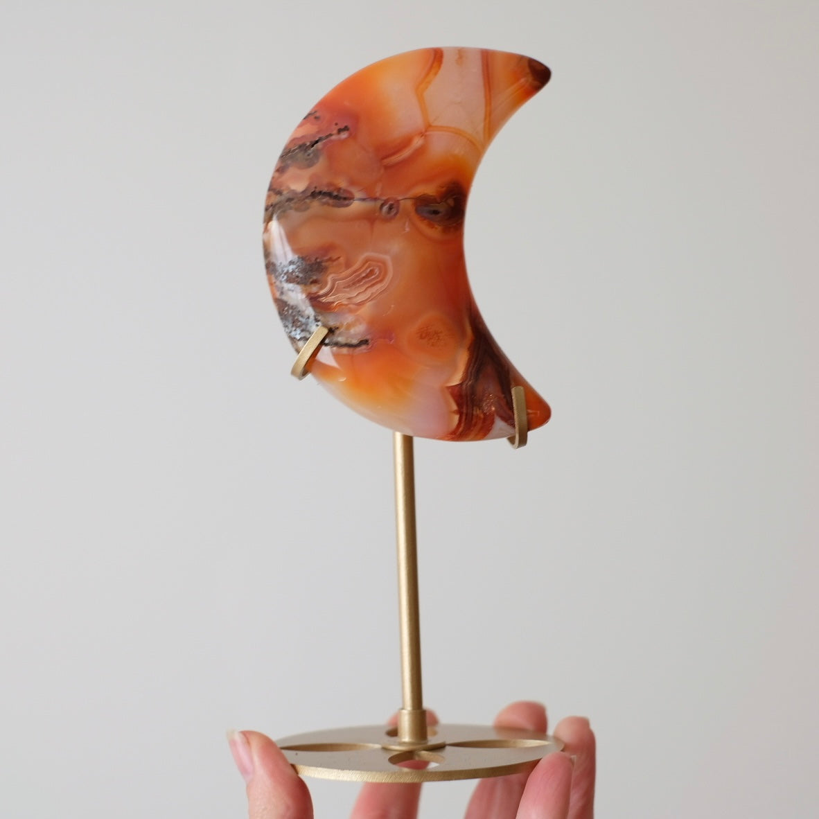 Carnelian Moon & Stand | Carved Crystal Moon Display Set