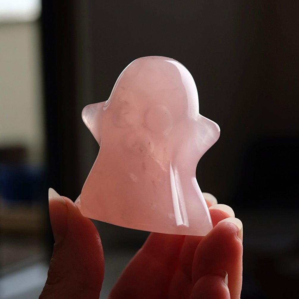 Rose Quartz Ghost | Cute Halloween Crystal Carving